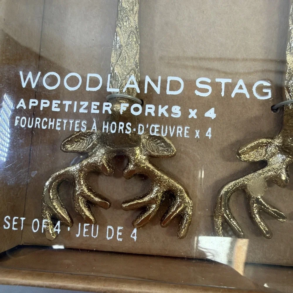 POTTERY BARN‎ WOODLAND STAG APPETIZER FORKS SET OF 4 NEW